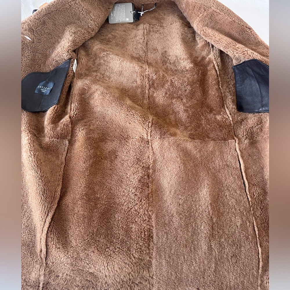 Drejani Genuine Lambskin Shearling Coat • Brown & Camel - Picture 14 of 17